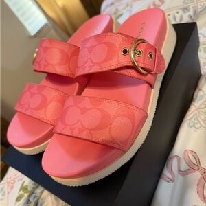 Coach Pink Coral Slide Sandals with Gold Accent